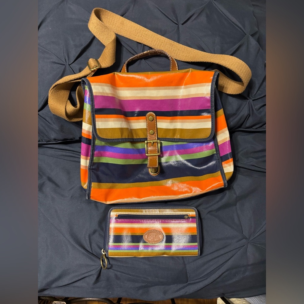 Fossil Colorful Striped Women's Bag and Wallet Set